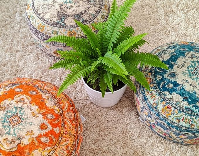 Colorful Pouf Cover Orange Round Orange Floor Pillow Seating Area Stool Boho Room Décor Accent Furniture Perfect for Living Room, Bedroom, Nursary or Children Room Cotton 24x8 Unstuffed