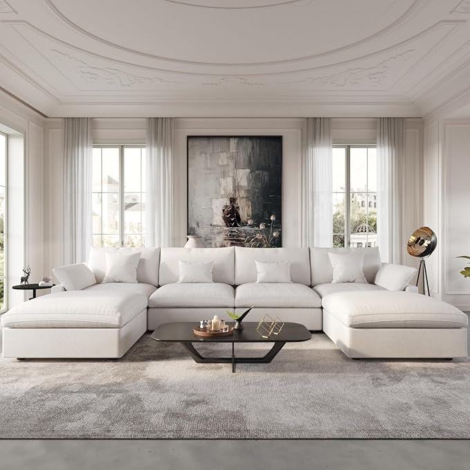 Cloud Couch Modular Sectional Sofa,156" U Shaped Large Down Filled Convertible Modular Sofa Couch with Ottomans for Living Room Set,Covers Washable&Replaceable(White)