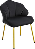Yaheetech Vanity Chair, Velvet Accent Chair with Shell-Shaped Backrest, Modern Armchair with Gold Metal Legs for Dressing Room/Bedroom/Living Room, Black