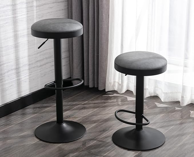 EALSON Modern Swivel Bar Stool Adjustable Counter Height Backless Barstools with Metal Base Leather Upholstered Round Bar Stool Chairs for Kitchen Island/Pub/Breakfast Bar, Grey 1PC