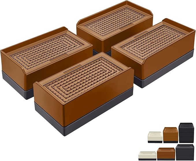 ANNKUT Furniture Risers 1.5 inch, Rectangle Adjustable Risers Blocks for Bed Sofa Table and Couch Lifting，Heavy Duty Support Up to 1,300 Lbs (4 Pack-Brown)