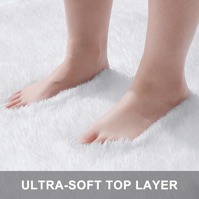 OLANLY 9x12 Machine Washable Large Area Rugs for Living Room, Bedroom, Soft Fluffy Shaggy Bedside Rug, Indoor Floor Carpet for Kids Girls and Boys, Dorms, Nursery, Home Decor Aesthetic, White