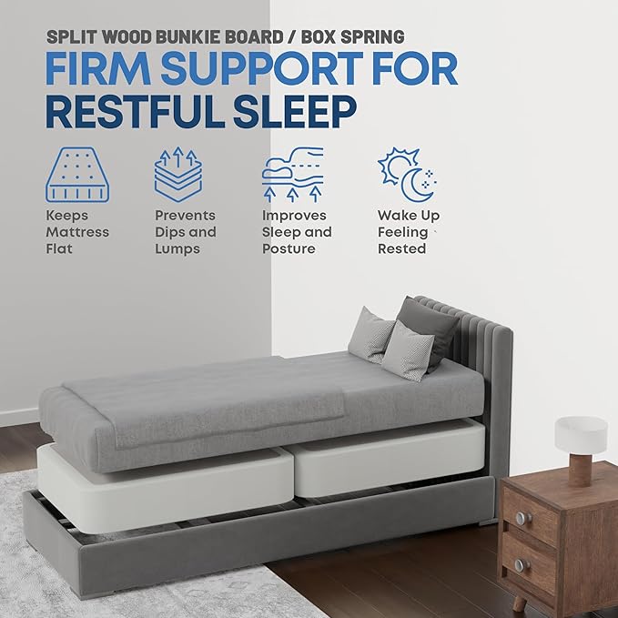 Greaton, Box Spring Bed Base Twin XL Size, 8-Inch Wood Mattress Foundation – Amish Made in USA – Quiet Noise Free, 2-Pieces Under Mattress-Support BoxSpring, Fully Assembled, White