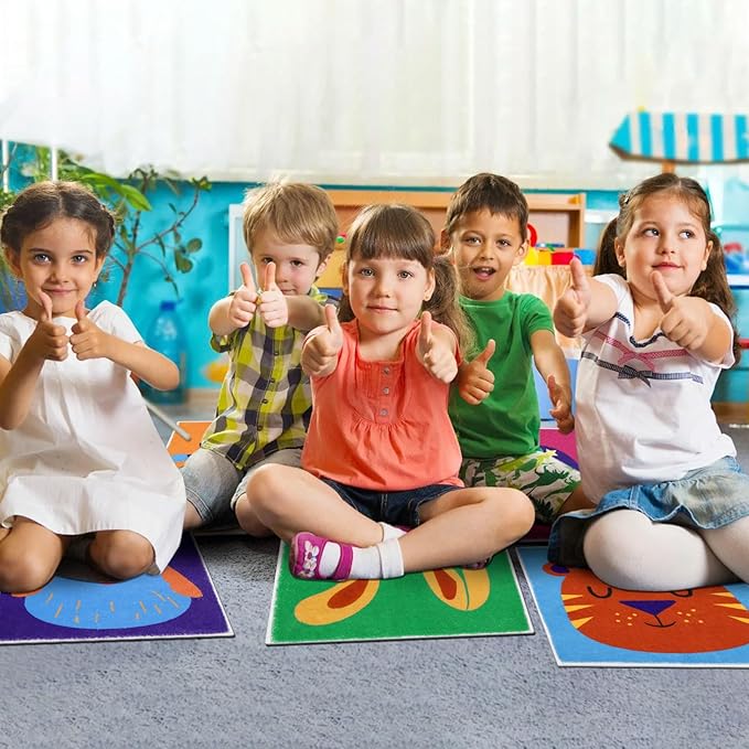 HiiARug Carpet Squares for Classroom Sitting, Kids Rug for Reading Corner, Hopscotch, Playroom, Small Circle Seats for Classroom, Elementary, Preschool, Daycare, 18"x18",Multicolor 8pcs