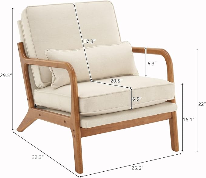 Bonnlo Fine Beige Accent Chairs Set of 2, Upholstered Mid Century Modern Lounge Fabric Chairs Reading Chairs Side Sitting Chair Solid Wood Farmhouse Armchairs for Living Room, Bedroom, Guest Room
