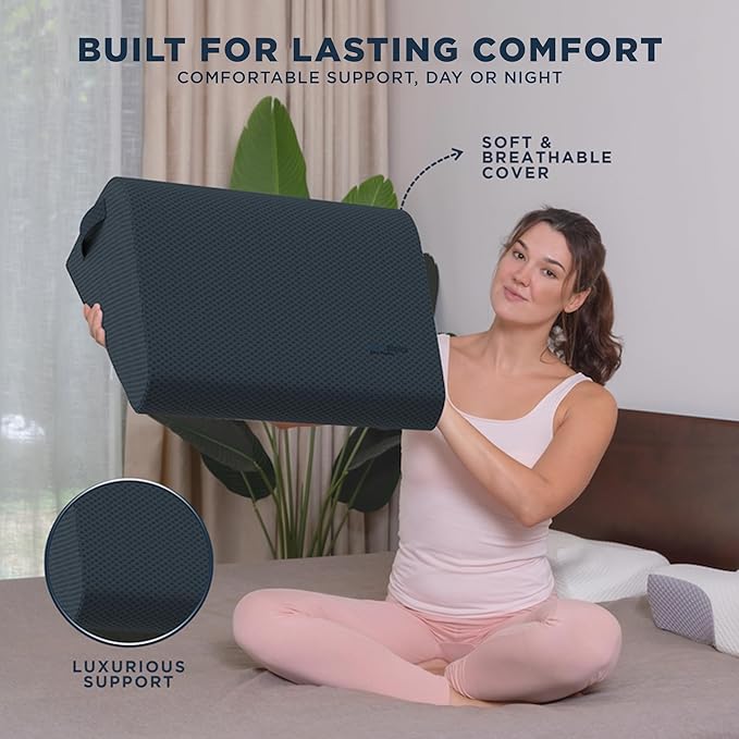 10-Inch Leg Elevation Pillow – Firm High-Density Foam Leg Wedge Pillow for Centered Leg Positioning, Structured Elevation, and Lower-Body Support for Users 5'2–5'11 Inseam 26"-29" Slate Gray