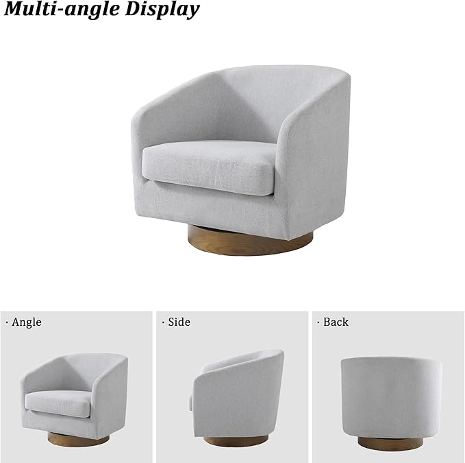 Swivel Barrel Chair, Modern Round PU Leather Accent Armchair for Living Room, Bedroom, Oversized Comfy Club Reading Chairs for Adults (Chenille Beige, Set of 2)