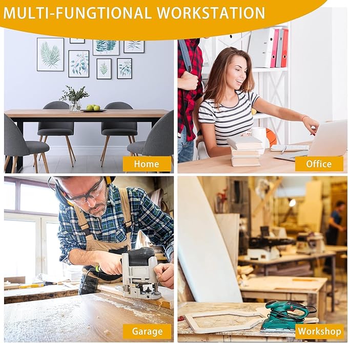 Betterhood 70" Adjustable Height Workbench, 2000 LBS Heavy Duty Work Table with Power Outlets & Pegboard, Rubber Wood Workstation for Garage, Workshop, Office, Home, Commercial