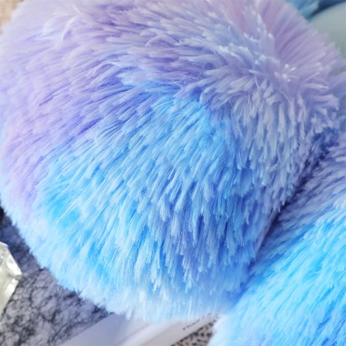Faux Fur Pillow,Flower Shaped Throw Pillow Butt Cushion Flower Floor Pillow,Seating Cushion,Cute Room Decor & Plush Pillow for Bedroom Sofa Chair (19.7 Inches, Rainbow Blue)