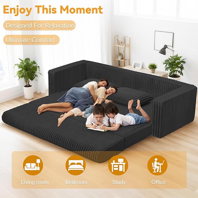 HABUTWAY Folding Sofa Bed, 2 in 1 Convertible Sleeper Chair with 2 Pillows, Portable Fold Out Chair Bed with Armrest, Comfy Floor Couch, Lazy Sofa for Living Room Bedroom Dorm Home Office, Black