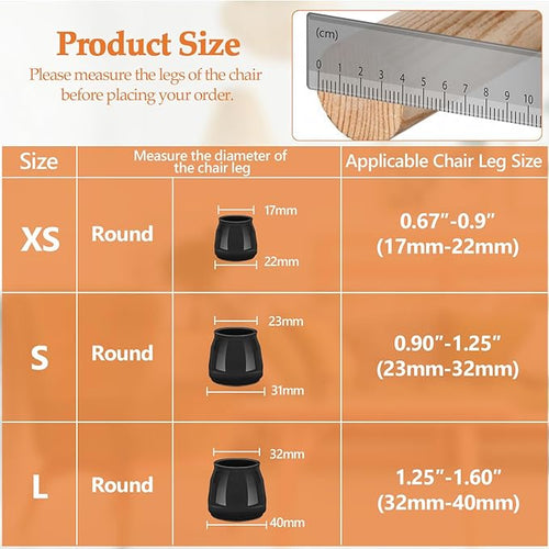 36pcs Round Chair Leg Floor Protectors, Felt Pads Chair Leg Protectors for Hardwood Floors, Silicone Furniture Feet Cups Covers Felt Pads, Prevents Scratches & Reduce Noise, Black, Small