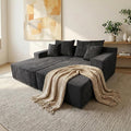 Sytopia Loveseat Chaise Lounge with Armrests, Oversized Sofa Bed with 4 Pillows, Cozy Boneless Sleeper, Modular Sectional Couch for Living Room Bedroom, Floor Chair Furniture sala Chenille, Black