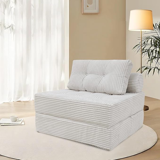 ANONER 33" Memory Foam Folding Sofa Bed, Sectional Couches with Deep Seat and Pillow, Futon Floor Couch, Versatile Convertible Sleeper Chair, Boneless Chaise Lounge, Fold Out Chair Bed, Beige