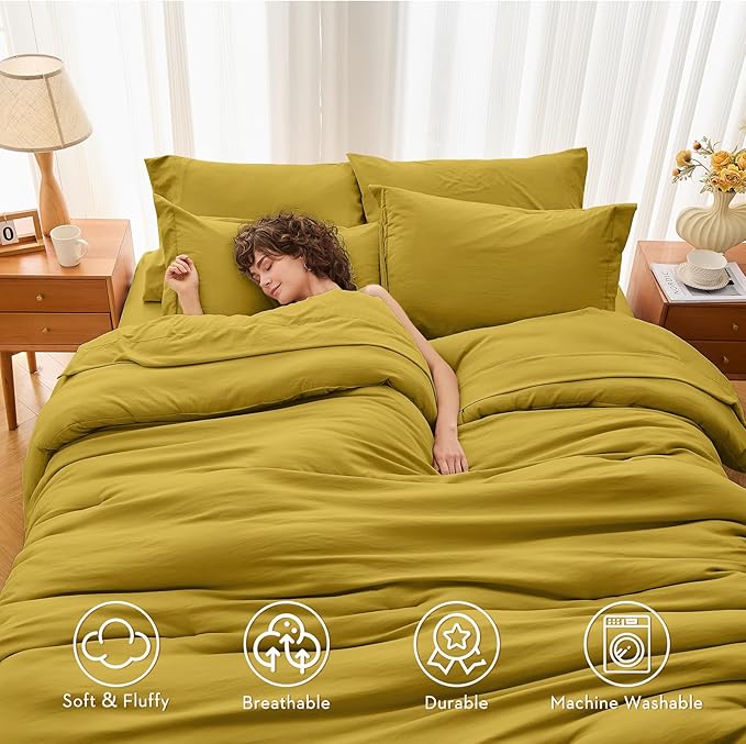 MUXHOMO 7 Pieces Full Comforter Set, Soft Bed in a Bag Full Size, All Season Bedding Set with Comforter, Flat Sheet, Fitted Sheet, Pillowcases & Shams, Mustard Yellow