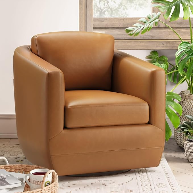 MALOL 360° Swivel Accent Chair Set of 2 with Pillow - Comfy Living Room Armchair No-Sag Foam & Sturdy Metal Base, Fully Assembled Swivel Accent Single Sofa for Bedroom Living Room, Office, Brown
