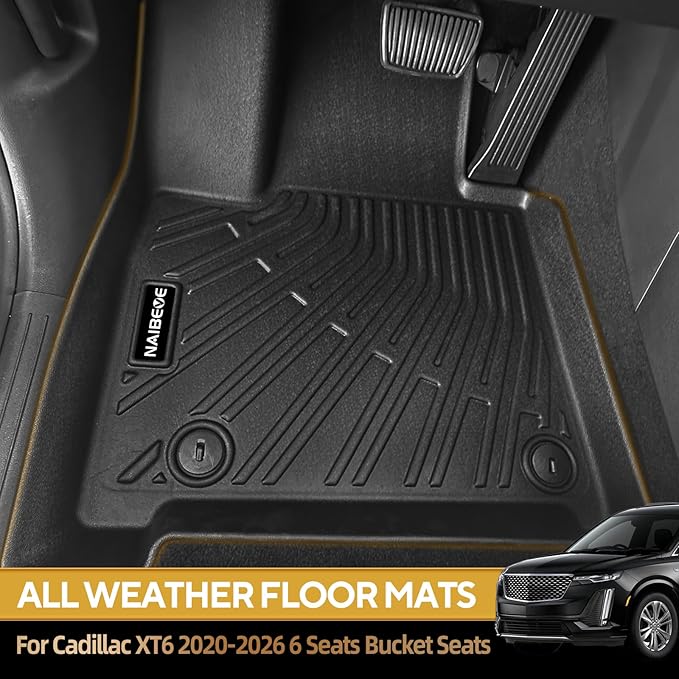 Naibeve Floor Mats for Cadillac XT6 2020-2026 6 Seats Bucket Seats-All Weather for Cadillac XT6 Floor Mats Liners & Cargo Liner & Backrest Mats Waterproof Interior Accessories