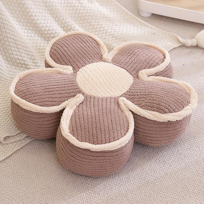 Sexysamba Flower Shaped Floor Seat Pillows Cushions 25.6" x 7.5", Giant Aesthetic Daisy Flower Decorative Throw Pillows Preppy Floor Seating Cushion for Girls Bedroom Room Sofa Chair Decor,Coffee