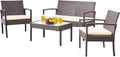 PAOLFOX 4 Piece Outdoor Patio Furniture Set, Rattan Patio Conversation Set with Table,Modern Wicker Chairs and Table Sets,Outdoor Furniture for Porch, Garden, Lawn,Beige