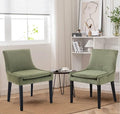 Dining Chairs Set of 2, Upholstered Corduroy Dining Room Chair with Wood Legs, Mid-Back Padded Kitchen Side Chairs for Dining Room, Green