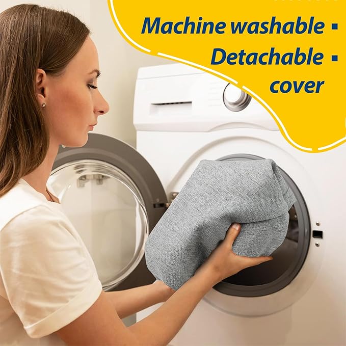 AAAAAcessories D-Shaped Chair Cushions, 2" Thick Dining Chair Pads with Ties and Removable, Machine-Washable Cover, 17" x 16", Set of 8, Light Gray