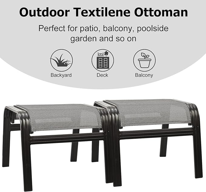 Deguifei Patio Ottomans Outdoor Foot Rest Aluminum Patio Footstool Samll Seat Wicker Furniture Patio Ottoman 2 Pieces Grey