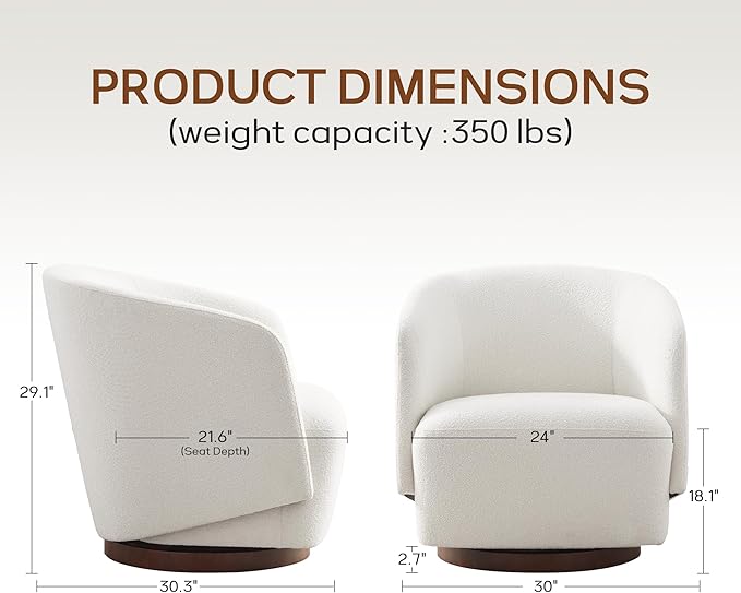 Boucle Swivel Accent Chairs Set of 2, No Assembly Upholstered Armchair with Rubberwood Base, 360° Rotating Living Room Chairs Set of 2 for Bedroom, Apartment & Reading Nook (2, Beige)