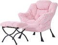 Tiita Lazy Chair with Ottoman, Pink Chair Modern Large Accent Lounge Armchair, Comfy Leisure Sofa Reading Chair with Footrest for Bedroom, Living Room, Dorm Rooms, Garden and Courtyard, Plush Pink