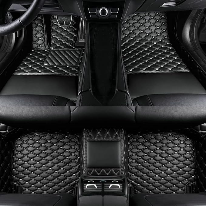 TAHALI Custom Colors Car Floor Mats Black Pink for 99.9% Sedan SUV Sports， All-Weather Liners Car Floor mat，Luxury Leather Automotive Floor Mats (Black White,3D Floor Mats)