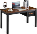 Computer Desk with Drawer, 47 Inch Home Office Work Desks, Modern Writing Study PC Desk Gaming Table for Small Place Bedroom, Thickened Tabletop and Stable Metal Frame Leg（Rustic Brown）