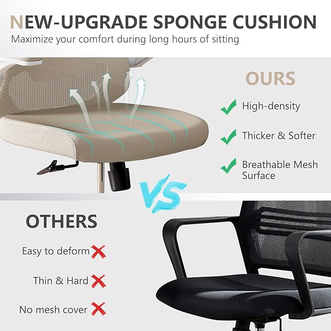balmstar Office Chair, Ergonomic Comfort Home Desk Chair, Mid Back Gaming Chair with Wheels, Adjustable Height, Lumbar Support, Flip-up Armrest with 350LBS Capacity