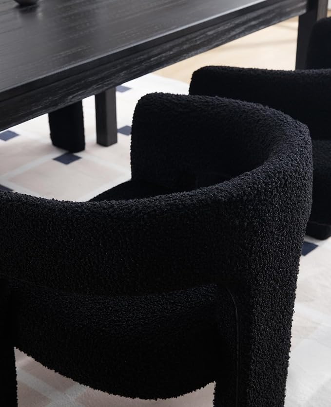 DAYALANE Modern Barrel Dining Chairs Set of 4, Upholstered Boucle Dining Room & Kitchen Chair with Curved Back, Comfy Accent Side Reading Armchair for Living Room Bedroom Kitchen Home Office, Black