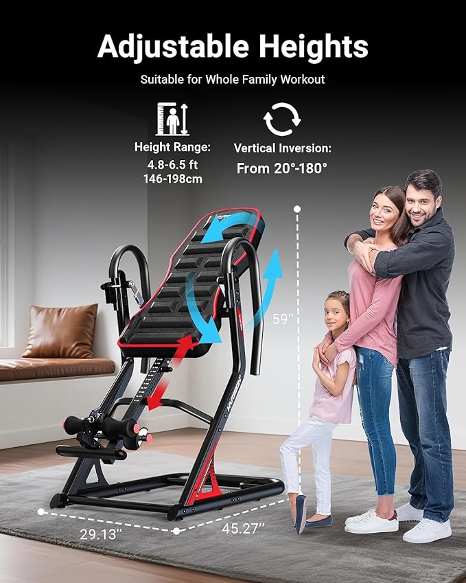 HARISON Heavy Duty Inversion Table for Back Pain Relief 350 LBS Capacity with 3D Memory Foam, Back Inversion Table with 180 Degree Full Inversion