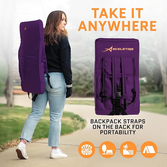 Heated Stadium Seats for Bleachers with Back Support – USB Battery Included - Upgraded 3 Levels of Heat - Foldable Chair - 4 Pockets for Snacks, Cup Holder - for Camping, Games & Sports (Purple)