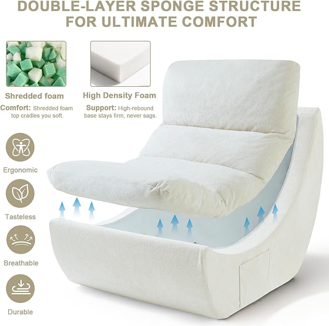 Comfy Reading Chair for Adults, Modular Sectional Sofa Chair, Cloud Boneless Couch Style with High Rebound Foam, Scratch-Resistant Fabric, Single Seat Compressible Sofa for Living Room & Bedroom