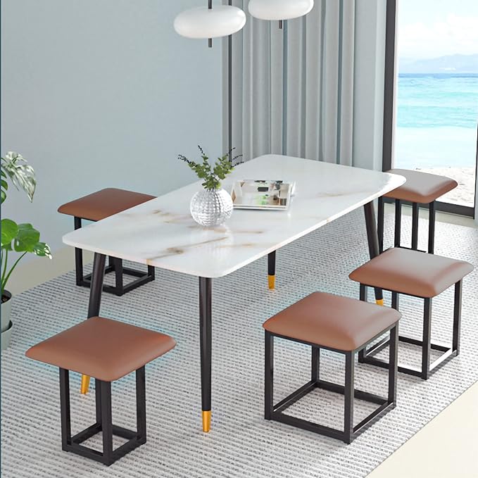 5 in 1 Nesting Ottoman Cube Chair, Stackable Stools, Leather Square Ottoman Bench, Foot Stool with Wheels for Living Room,Dining Room 15.75x15.75x16.54 inches