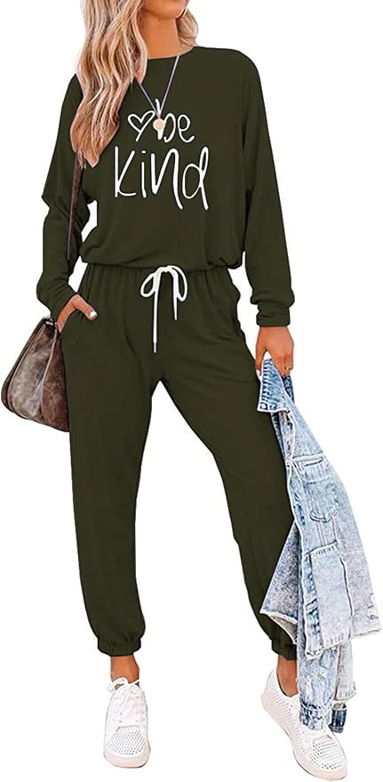 PRETTYGARDEN Women Fall 2 Piece Lounge Outfit Long Sleeve Tops High Waisted Jogger Pants Set Spring Travel Clothes Tracksuit