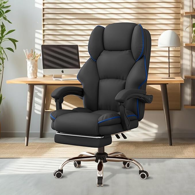 HDHNBA Office Chair High Back Executive Desk Chair Computer Gaming Chair with Foot Rest Swivel Work Chairs Ergonomic Leather Office Chairs