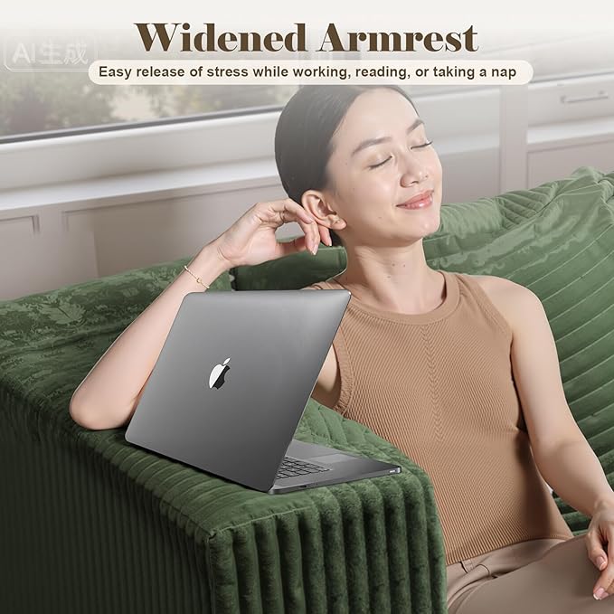 130'' U Shaped Couched for Living Room, Cloud Modular Sectional Couch with 2 Chaise Lounge, Modern Minimalist Upholstered Sofa Sleeper Deep Seat Corner Couch, No Assembly Required Green