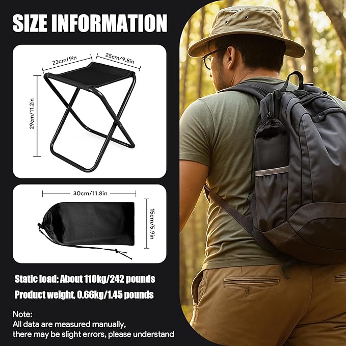 CHENEDY Camping Stool,2-Pack Portable Folding Stool with Carry Bag, 12in Portable Folding Chair Collapsible Camp Stool Outdoor Footstool for Travel Walking Hiking Fishing Picnic (Black(2-Pack))