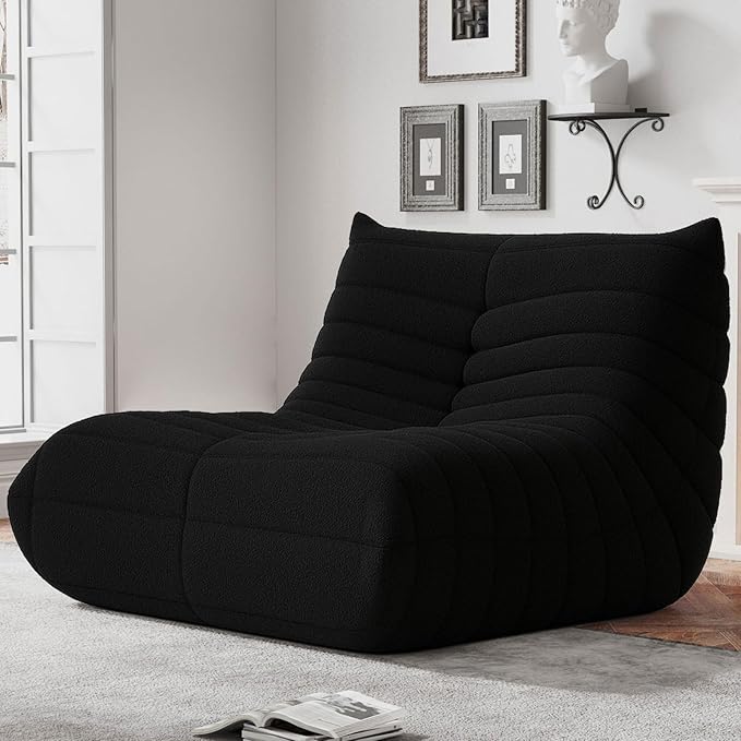 Bean Bag Chairs for Adults, BeanBag Reading Chair Memory Foam Couch, Floor Chair Soft Teddy Material, Comfy Reading Nook Chairs for Bedroom Living Room Office (Black)