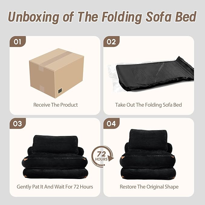 CAODOC Folding Sofa Bed Convertible Sleeper Chair with Pillow, Foldable Mattress Lounge Chair for Living Room Bedroom, Portable Guest Bed