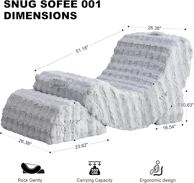 Gaint Bean Bag Chairs for Adults, Beanbag Lounge Filled with Memory Foam, Adjustable Angle, Velvet Fabric, with Detachable Footrest for Bedroom, Living Room and Nursery(Grayish)