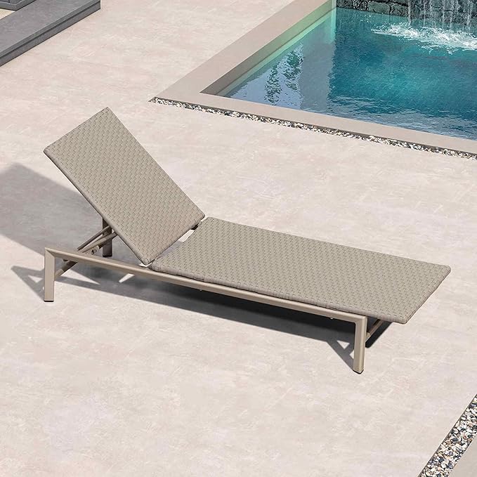 PURPLE LEAF Patio Chaise Lounge Chairs Outdoor 1 Piece, Wicker Pool Lounge Chairs for Outside with Adjustable Backrest, Aluminum Sunbathing Lounger for Patio, Poolside, Garden, Light Taupe