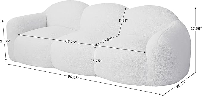 JACH 3-Seater Minimalist Sofa for Apartment, Modern Comfy Upholstered Floor Sofas, Boneless Leisure Couches, Small Cloud Couch for Living Room, Small Space (White, No Assembly Required)