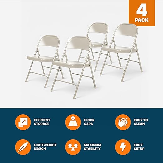 OEF Furnishings OEF50 Series All-Steel Heavy-Duty Folding Chairs with 500 lb Weight Capacity (4-Pack, Gray)