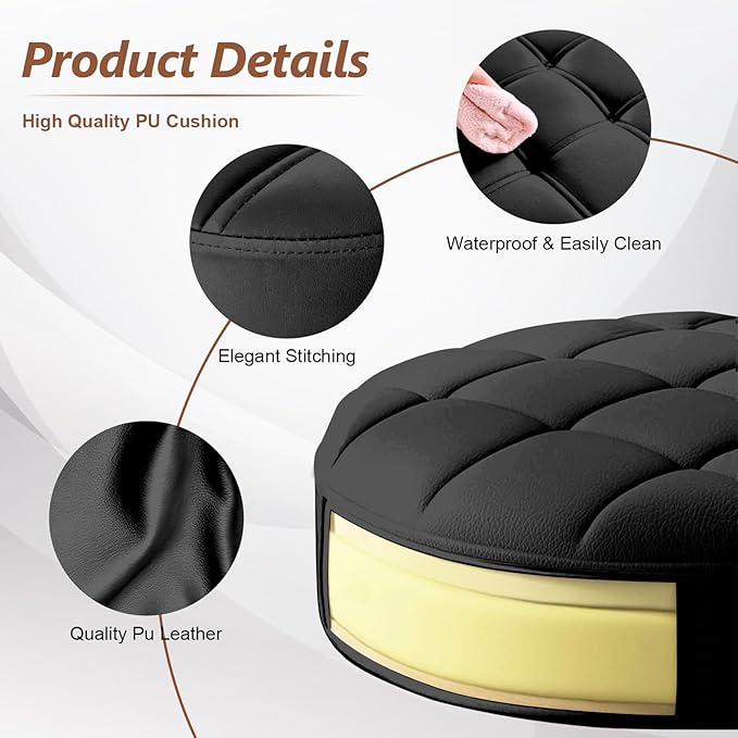 JPBSTO Small Rolling Stool with Wheels, PU Leather Height Adjustable Vanity Work Task Stool, 360 Swivel, Padded Seat Cushion, for Salon, Home, Office