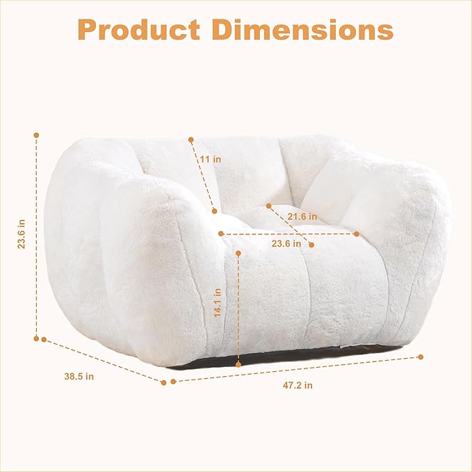Giant Bean Bag Chair, 2 PCS Bean Bag Chairs for Adults Kids, Oversized Plush Bean Bag Couch with Armrest, Large Chair with Filler, Stuffed Accent Chair Lounge Floor Sofa for Gaming, Reading, Beige