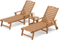 LUE BONA Chaise Lounge Chairs Set with Table, 3-Piece, 79'' Oversized HDPS Chaise Lounger, 5 Positions Adjustable Lounge Chairs, Pool Lounge Chair with Wheels for Poolside, 3 Year Warranty, Teak Color