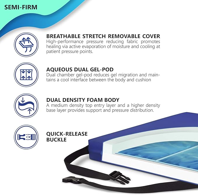 NYOrtho Gel Wheelchair Cushion - Cooling Gel Pad for Sitting - Non-Slip, Water-Resistant Seat Cushion for Pressure Relief - Ideal for Wheelchairs and Office Chairs - 20" x 16" x 3"