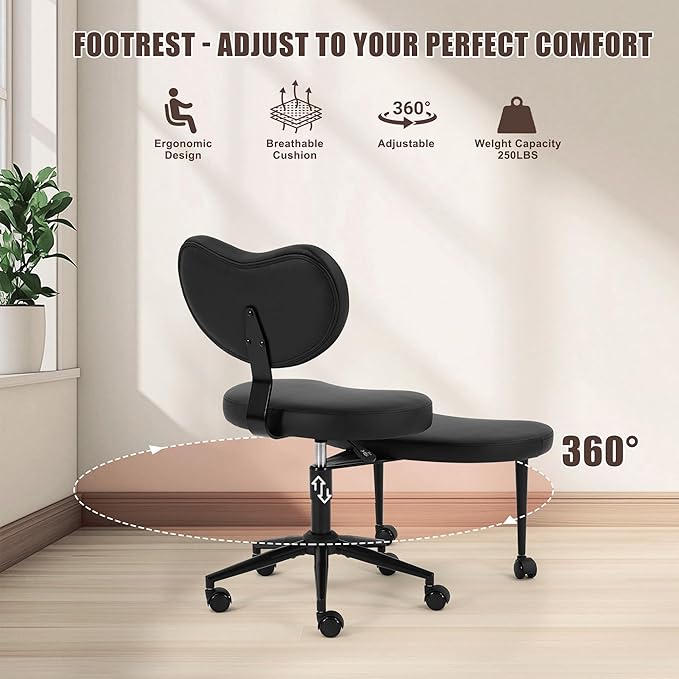 NFMOD Ergonomic Cross Legged Office Chair with Wheels, 360° Swivel Meditation Chair, Height Adjustable Kneeling Chair, Wide Seat and Backrest for ADHD Criss Cross Sitting Fidgeting and Yoga
